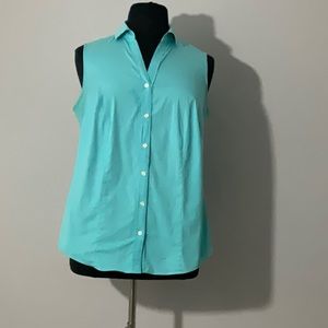 CHARTER CLUB BLUE SLEEVELESS BUTTON UP BLOUSE WITH COLLAR WOMENS SIZE 14 W